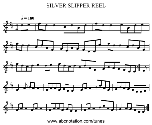 SILVER SLIPPER REEL - staff notation