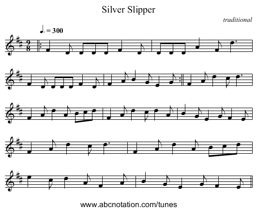 Silver Slipper - staff notation