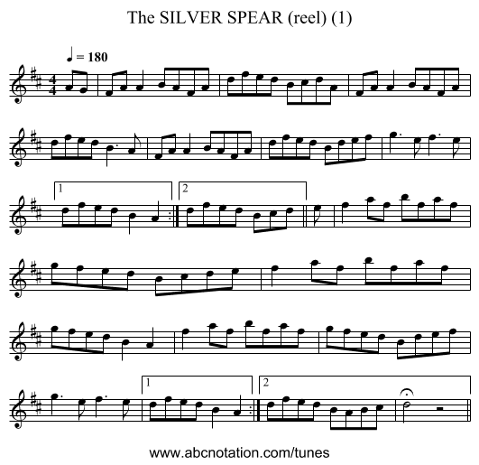 SILVER SPEAR (reel) (1), The - staff notation