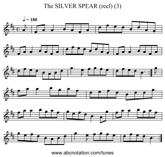 SILVER SPEAR (reel) (3), The - staff notation