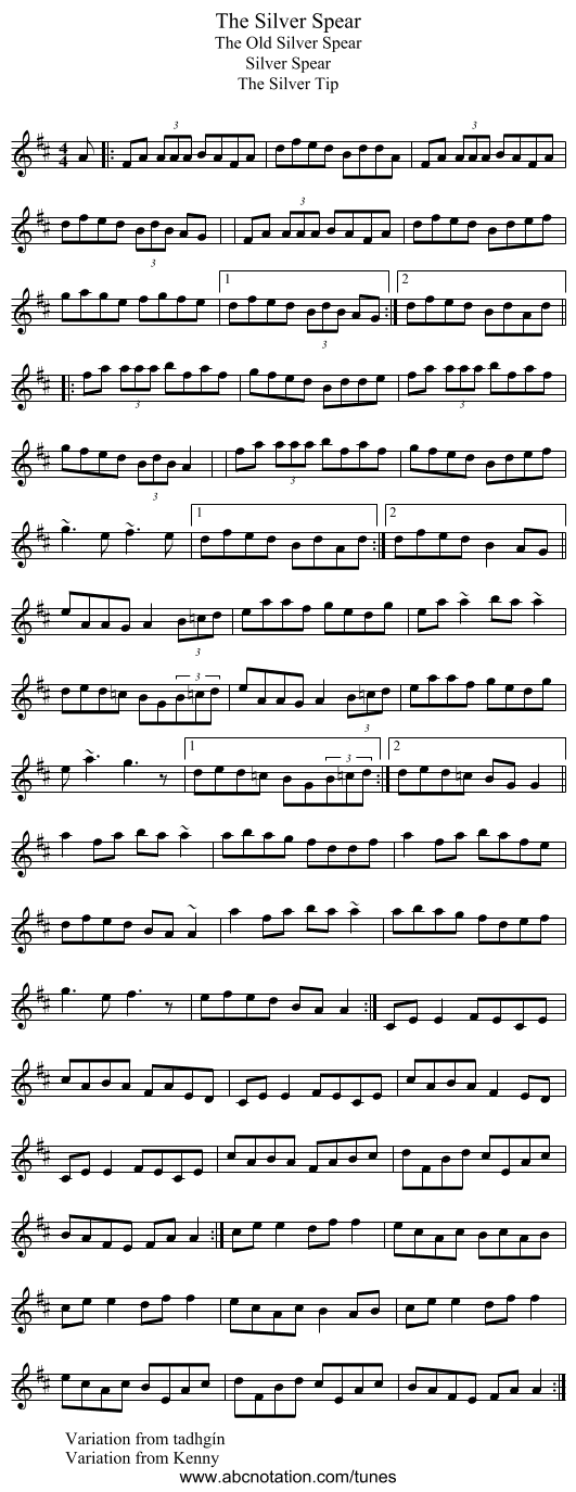 Silver Spear, The - staff notation