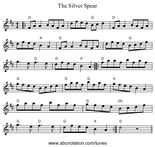 Silver Spear, The - staff notation