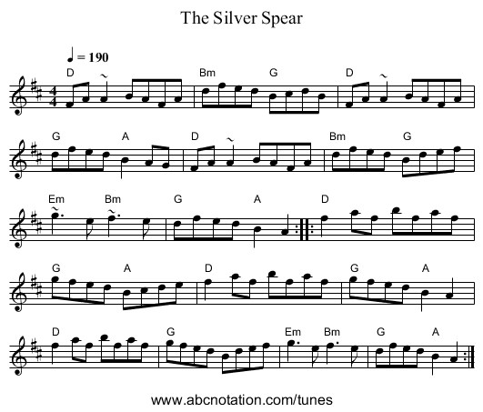 Silver Spear, The - staff notation