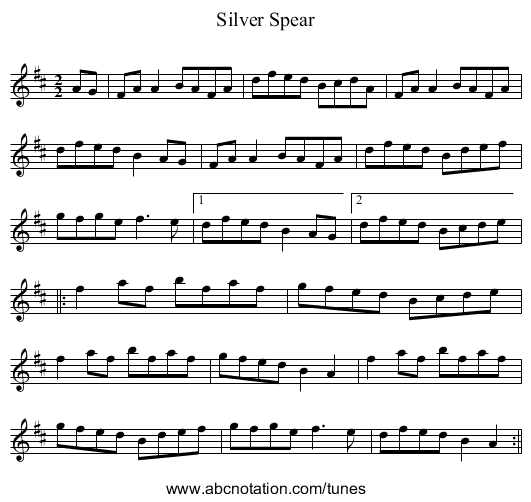 Silver Spear - staff notation