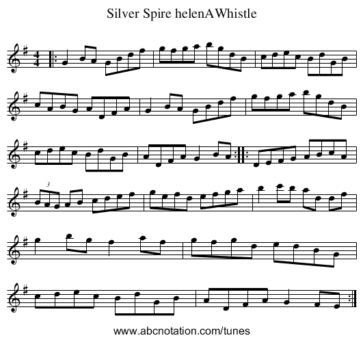 Silver Spire helenAWhistle - staff notation