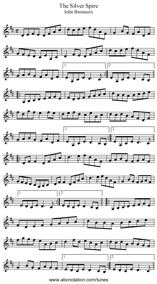 Silver Spire, The - staff notation