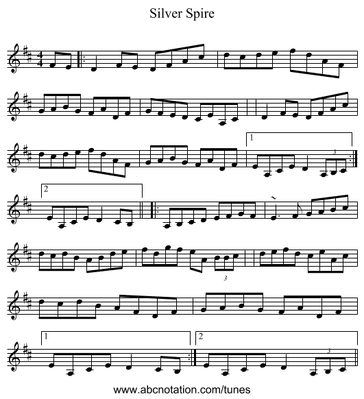 Silver Spire - staff notation