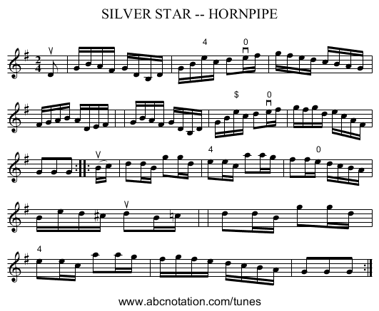 SILVER STAR -- HORNPIPE - staff notation