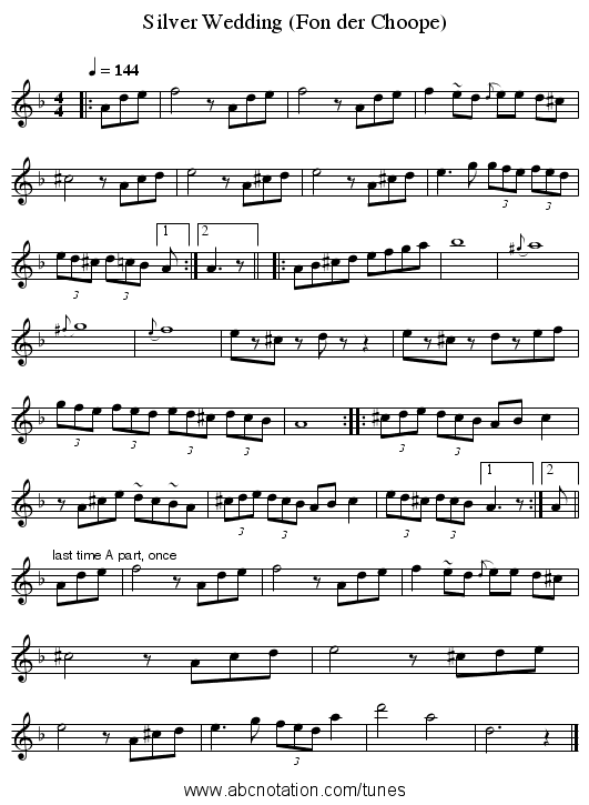 Silver Wedding (Fon der Choope) - staff notation