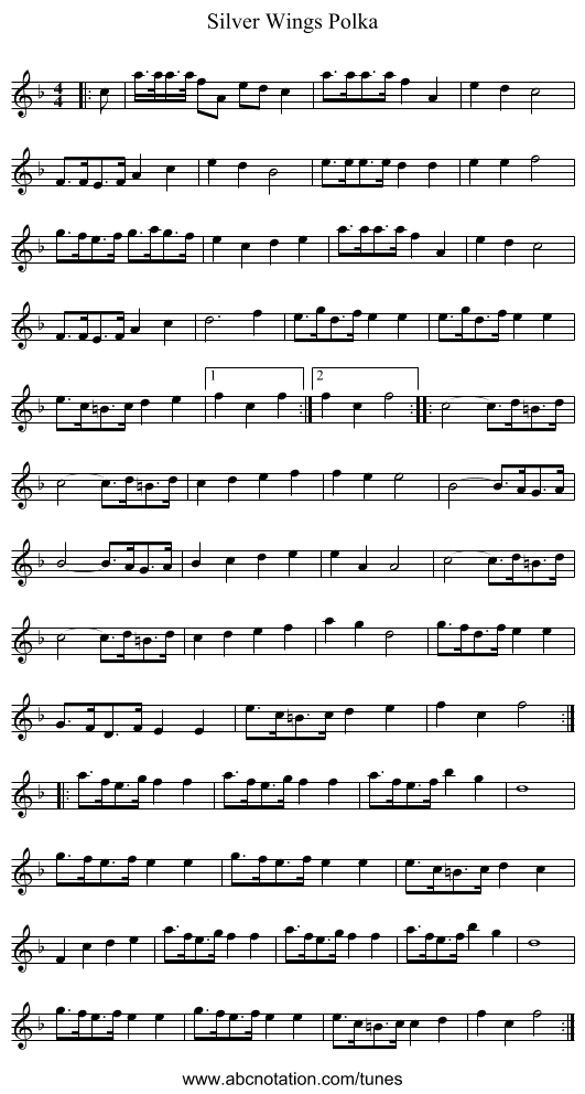 Silver Wings Polka - staff notation