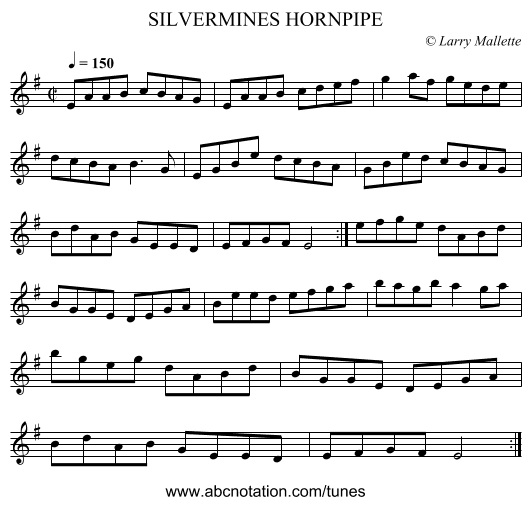 SILVERMINES HORNPIPE - staff notation