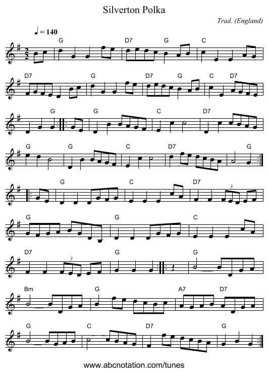 Silverton Polka - staff notation