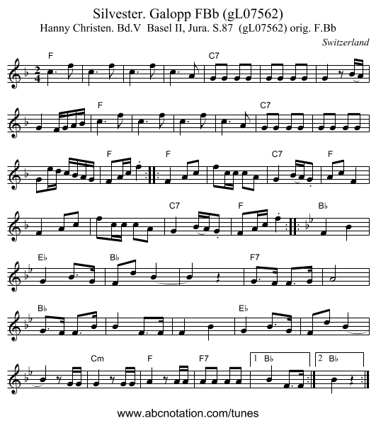 Silvester. Galopp FBb (gL07562) - staff notation