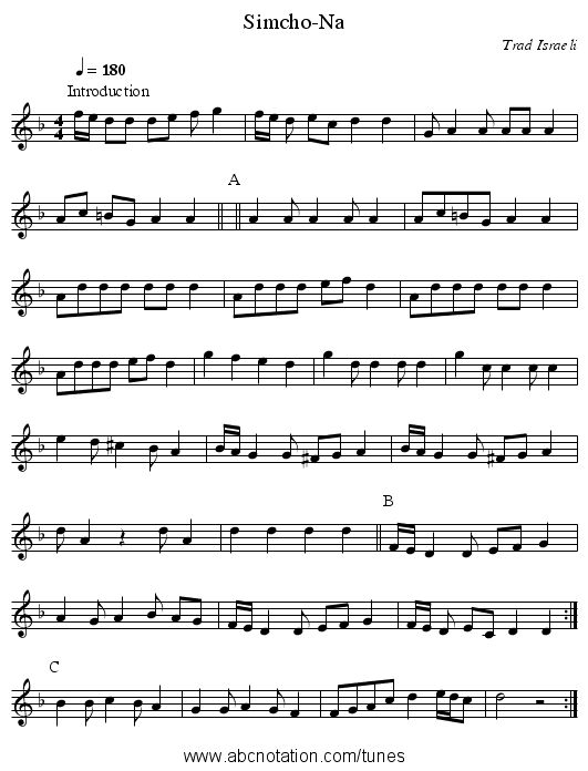 Simcho-Na - staff notation