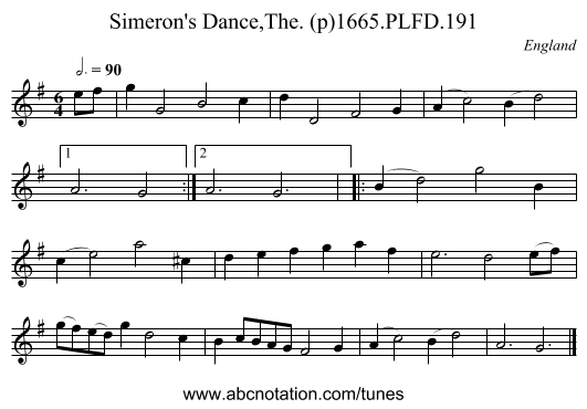 Simeron's Dance,The. (p)1665.PLFD.191 - staff notation