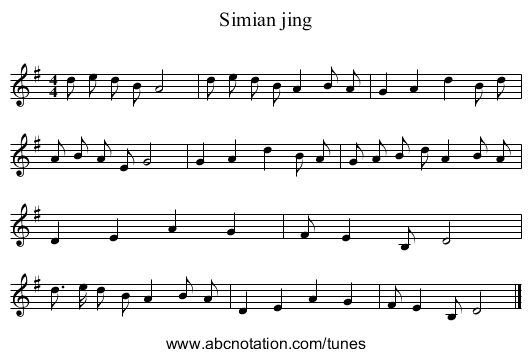 Simian jing - staff notation