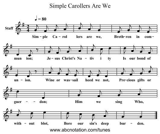 Simple Carollers Are We - staff notation