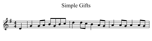 Simple Gifts - staff notation