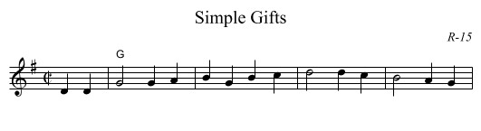 Simple Gifts - staff notation