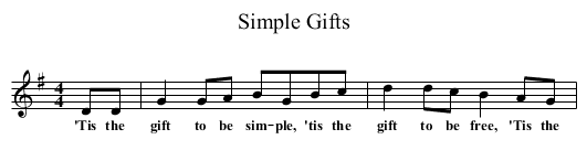 Simple Gifts - staff notation