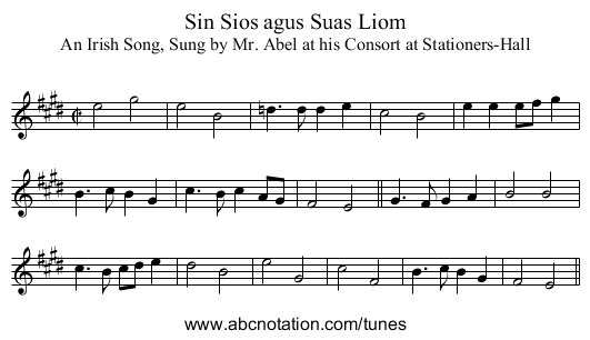 Sin Sios agus Suas Liom - staff notation