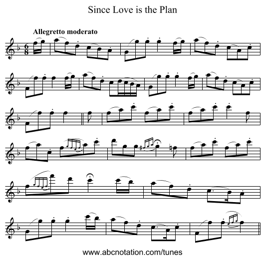 Since Love is the Plan - staff notation