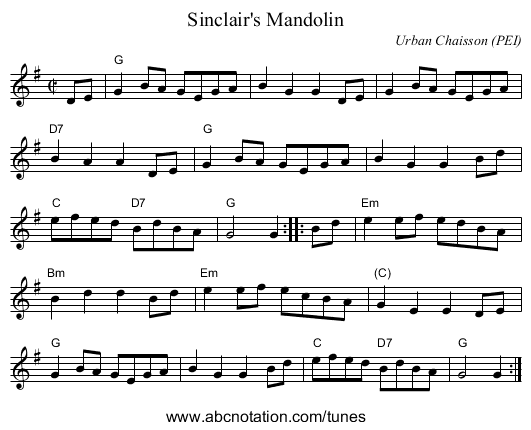 Sinclair's Mandolin - staff notation