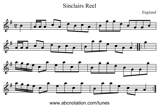 Sinclairs Reel - staff notation