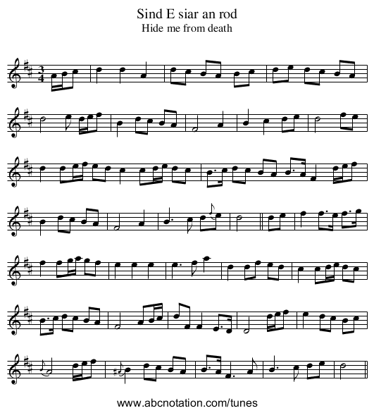 Sind E siar an rod - staff notation