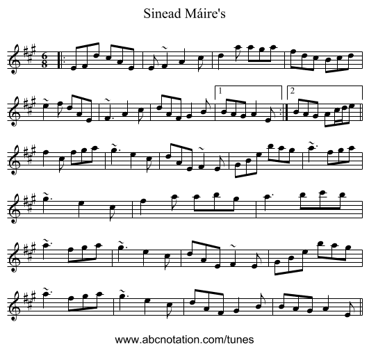 Sinead Máire's - staff notation