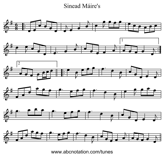 Sinead Máire's - staff notation