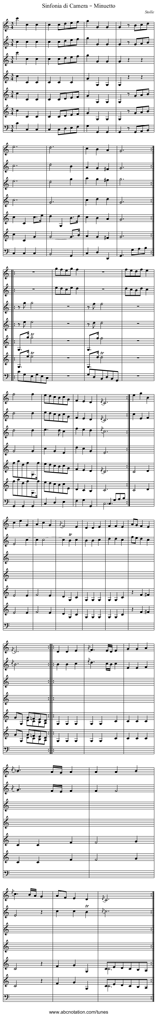 Sinfonia di Camera – Minuetto - staff notation