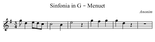 Sinfonia in G – Menuet - staff notation