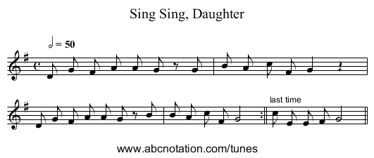 Sing, Daughter, Sing - staff notation