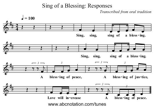 Sing of a Blessing: Responses - staff notation