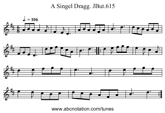 Singel Dragg. JBut.615, A - staff notation