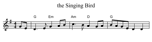 Singing Bird, the  - staff notation