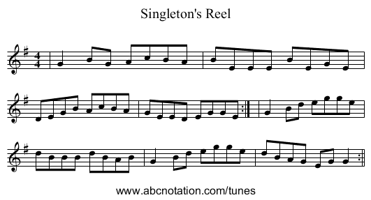 Singleton's Reel - staff notation