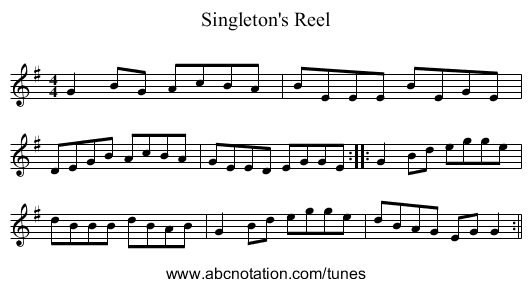 Singleton's Reel - staff notation