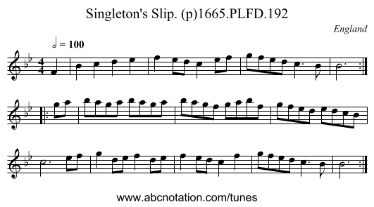 Singleton's Slip. (p)1665.PLFD.192 - staff notation
