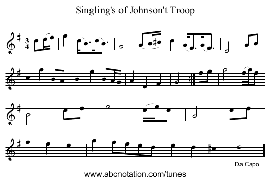 Singling's of Johnson't Troop - staff notation