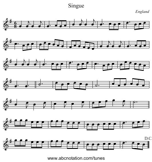 Singue - staff notation