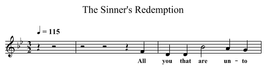 Sinner's Redemption, The  - staff notation