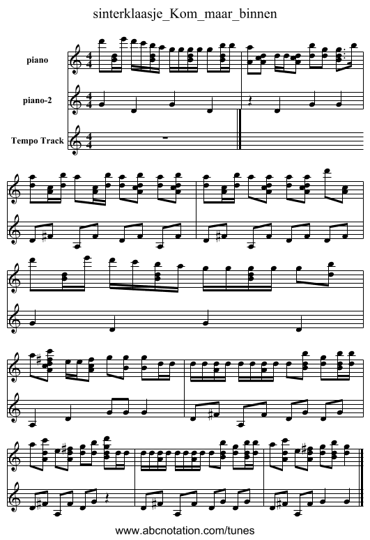 sinterklaasje_Kom_maar_binnen - staff notation