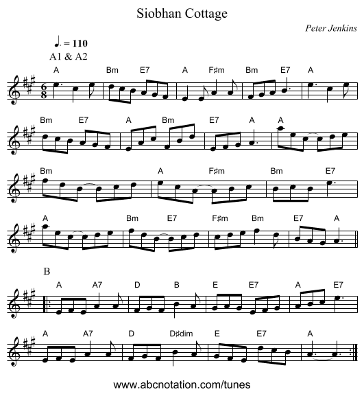 Siobhan Cottage - staff notation