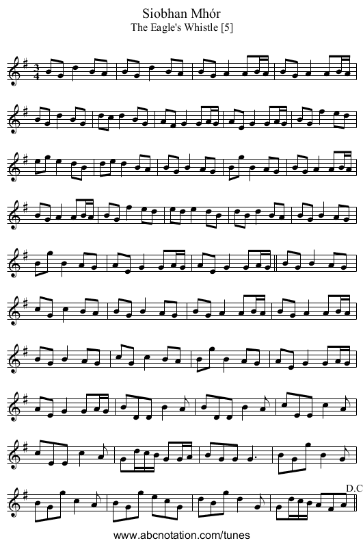 Siobhan Mhór - staff notation