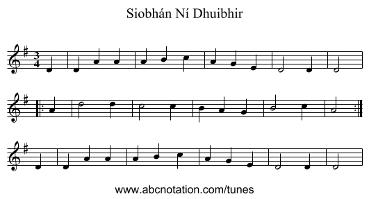 Siobhán Ní Dhuibhir - staff notation