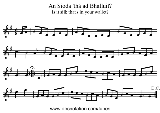 Sioda 'thá ad Bhalluit?, An - staff notation