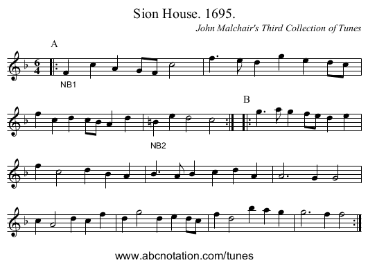 Sion House. 1695. - staff notation