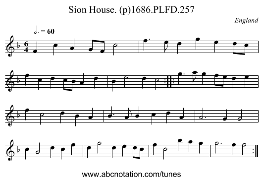 Sion House. (p)1686.PLFD.257 - staff notation
